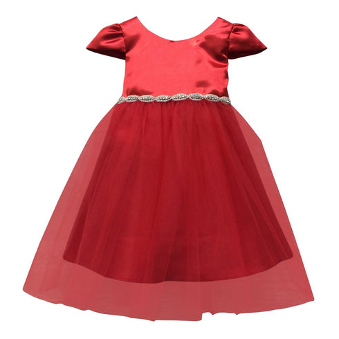 Petite Adele Baby Girls Red Rhinestone Belt Cap Sleeve Occasion Dress 6-24M - SophiasStyle.com